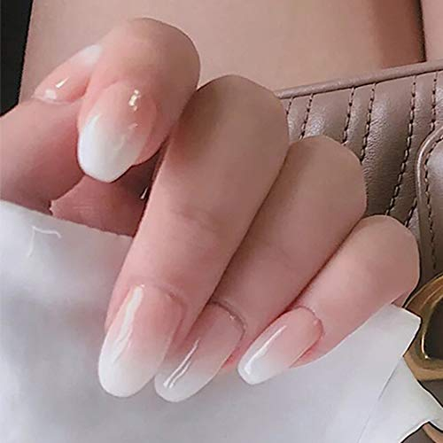 Brishow Coffin Short Fake Nails - Beige Gradient Press on Ballerina Acrylic Stick on Nails - 24pcs for Women and Girls