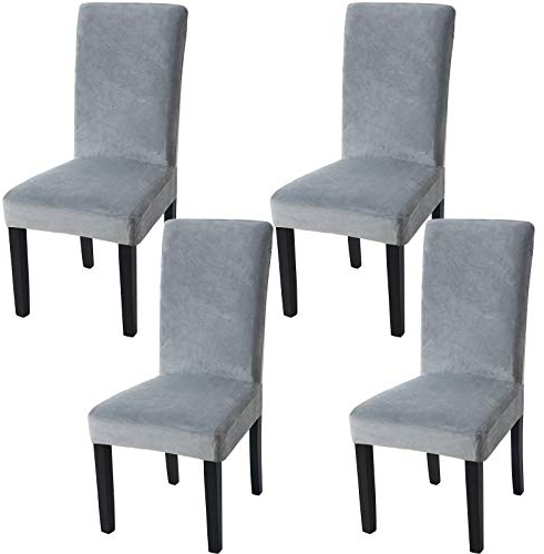 Fuloon Stuhlhussen Samt, Universal Stuhlüberzug 4er Set Stretch Stuhlbezug Protector Cover, Abnehmbar Waschbar Chair Cover für Hotel, Esszimmer, Zeremonie, Bankett Hochzeit Party,Grau