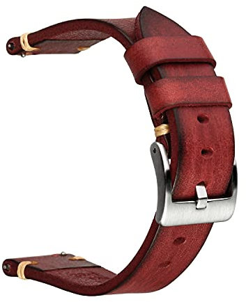 Berfine 24mm Retro Handgemacht Rindsleder Uhrenarmband, Quick Release Leder Uhrenband,Ersatzarmband für Damen Herren,Rot
