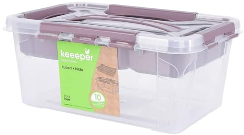 keeeper Aufbewahrungsbox mit Deckel und Einsatz, 29 x 19 x 12,4 cm, 4,2 l, Hubert+Hilda, Transparent/Taupe