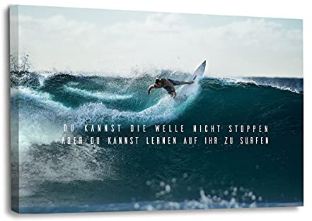 Hustling Sharks® Motivationsbild „Lerne zu Surfen“ – Leinwand 120 × 80 cm | XXL Motivationsbild im Querformat, Büro Bilder, Erfolg Bild, Bild mit Spruch, Wandbilder Motivation, Bürobilder, Kunst