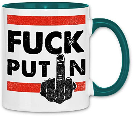wowshirt Tasse FUCK Putin Für Ukraine Ukrainische Patrioten Gegen Putin Demo Anti, Farbe:White - Petrol