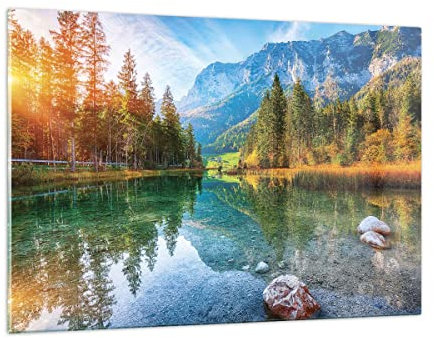Wandbilder Dekoration Wohnzimmer Landschaft Berge Morgendämmerung Bilder auf Glas 120x80cm Glasbild Schlafzimmer Küche Deko Wand Kunstdruck Art Groß XXL Wanddeko Bild im Glas Modern GAA120x80-4456