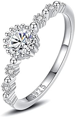 Musihy Wedding Ring, Damenring Silber Sonnenförmiger Runder Zirkonring Silber Ringgröße 49 (15.6)