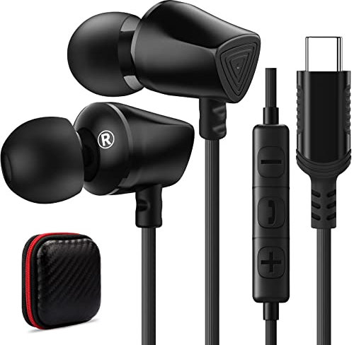 Cuffie USB C per Samsung Galaxy S23 S22 Ultra S21 S20 FE A53 A33 A54 A34 USB C Auricolari con microfono Cuffie In-Ear Auricolari cablati USB Tip C Auricolari per iPad Pro Google Pixel 7 Pro 6a OnePlus