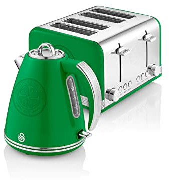 Swan Official Celtic Football Club Twin Pack, 1.5L Retro Jug Kettle and 4 Slice Retro Toaster, Red, STP8050CELN