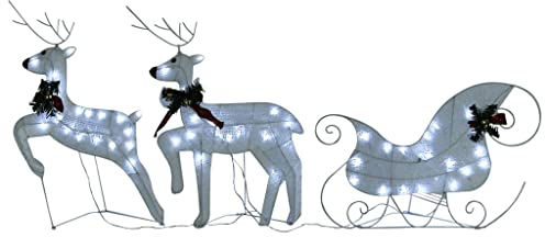 vidaXL Rentier mit Schlitten Weihnachtsdekoration 60 LEDs Outdoor Beleuchtet Dekofigur Weihnachtsdeko Weihnachten Beleuchtung Weiß