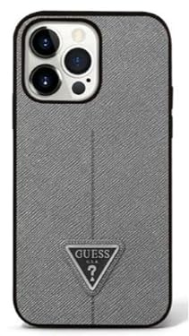 GUESS GUHCP14XPSATLG Hülle für iPhone 14 Pro Max 6,7 Silber/Silver hardcase SaffianoTriangle Logo