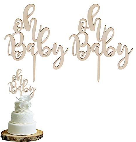2 Stück GoldRock Oh Baby Cake Topper Holz - Deko für Kuchen, Taufe, Babyparty - Tortendeko für Mädchen und Jungen - Geburtstag Partydeko
