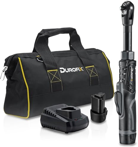 Durofix RW1221-2P2GC G12 Lithium-Ion 12V (10.8V) 1/4 Brushless Extended Cordless Ratchet Wrench Power Tool Kit | Tools Set Includes x2 Battery Packs, x1 Charger & Canvas Bag