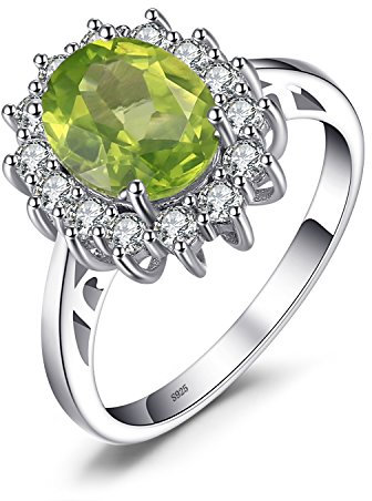 JewelryPalace Prinzessin Diana Kate Middleton Grün Edelstein Echt Peridot Ringe, Verlobungsring Eheringe Promise Verlobung Ring Silber 925 Damen, Silberringe Antragsring Ringe, Damen Schmuck 50