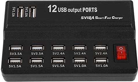 12 Ports USB, Adapter Ladestation Ladegerät Home Travel US Type Hub 5V 12A Power