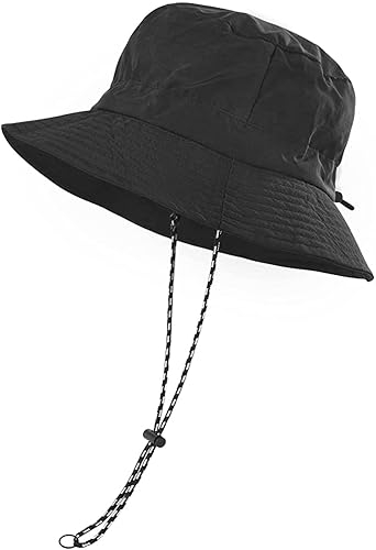 Unisex Breiter Krempe Boonie Hut,Verstellbare Eimer Sonnenhut für Herren und Damen,UV-Schutz und Wasserdicht Fischerhüte,Atmungsaktiv Boonie für Outdoor-Angeln Gartenarbeit Safari Strand (Schwarz)