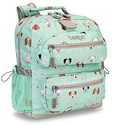 Bentgo Kids Backpack - Lightweight 14” Backpack in Fun Prints for School, Travel, & Daycare, Ideal for Ages 4+, Roomy Interior, Durable & Water-Resistant Fabric, & Loop for Lunch Bag (Puppy Love)