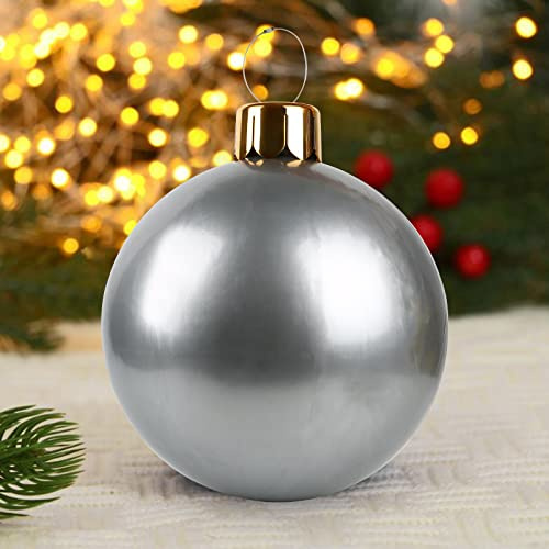 Aufblasbarer Weihnachtsball, 65 cm Weihnachtskugel Ornamente, PVC Weihnachtsdekoration Ball übergroße Weihnachtskugel für Indoor Garten Yard Feiertagsfeiern Dekorationen(Silber)
