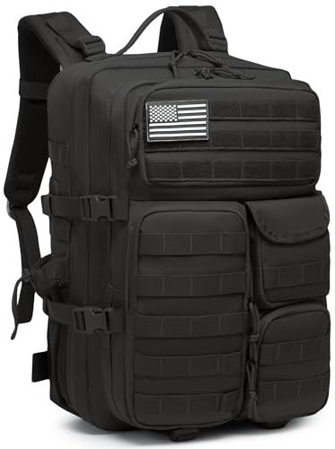 Wotony Taktischer Rucksack – Militärischer wasserdichter Rucksack mit mehreren Taschen und taktischer Ausrüstung für den Außenbereich, Schwarz, 45L, Taktischer Rucksack