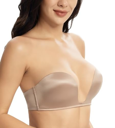 Lemorosy Damen Trägerloser BH Push Up mit Bügel Komfort Gepolstert Rückenfrei Bra mit Abnehmbare Träger(Beige,75A)