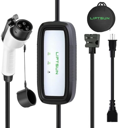 LiftSun Level 1+2 EV Charger, 16 Amp 120V or 240V, Portable Electric Vehicle Charger with 21Ft Charging Cable NEMA 6-20 Plug NEMA 5-15P Adapter, Plug-in Home EV Charging Station for SAE J1772 EVs