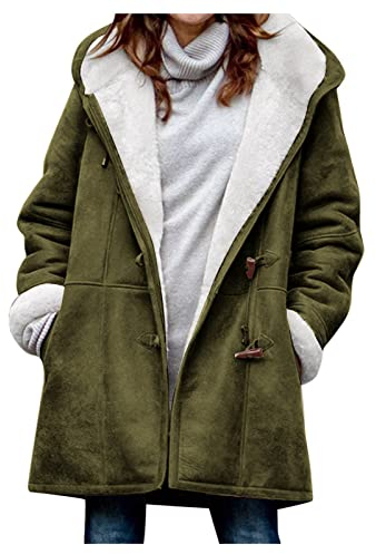KONG JIMFAN Fleecejacke Damen Leichte+steppjacke Wintermantel Damen Lang Bunter Blazer Pullover & Strickjacken Für Damen Hundejacke Outdoor Plüschjacke Damen Jacke Damen(Armeegrün,M)