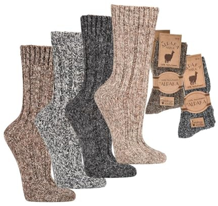 FEINSCHÖN 2 Paar Alpaka Socken | 100% Naturfasern | Superweich (39-42, Grau/Schwarz)