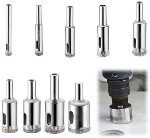 Diamond Drill Bit, 9 Pcs (6mm-22mm) Hole Saw Drill Bits Tools Set Tile Hole Cutter Hollow Core Drill Bit Set for Glass, Tile, Ceramic, Marble, Porcelain Cutting