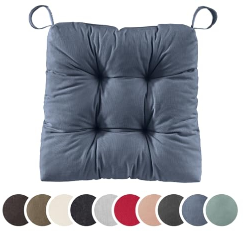 sleepling 4er Set Stuhlkissen, Sitzkissen Eva für Indoor und Outdoor, mit Klettverschluss, 100% Polyester, Made in EU, Maße: 40 (vorne), 35 (hinten) x 38 x 7 cm, Jeans