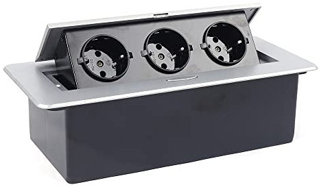 Regleta de aluminio retráctil empotrable con 3 enchufes para cocina, 10 A/250 V, mesa de trabajo, enchufe de mesa, regleta múltiple