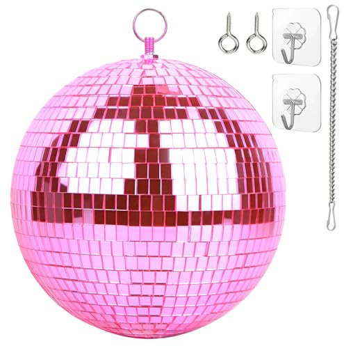 Oversevenls Disco Ball - 8 Inch Mirror Disco Ball, Ideal for DJ Club, Party, Wedding, Home Decor, and Live Stage with Hanging Ring for Easy Installation, Rose