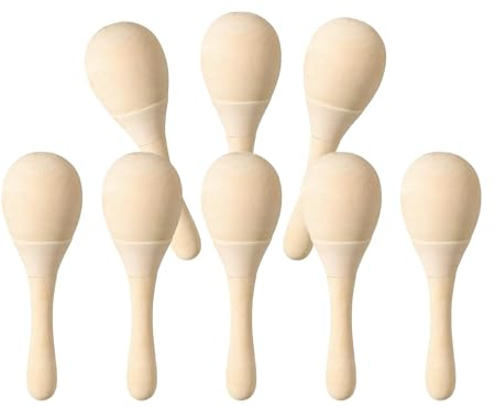 Dickly 8x Holz-Maracas, handbemalte Maracas, Mini-DIY-Handpercussion-Rasseln, unvollendete leere Maracas zum Bemalen von Feiertagen, Geburtstagen, S