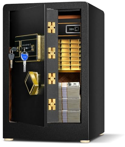 LIFEZEAL 42,5L Schranktresor, Safe Tresor mit Lock Box, Möbeltresor Wandtresor mit verstellbares Fach, Elektronische Zahlenschlösser + Schlüssel, Alarm, Stahl, 38 x 35,5 x 59 cm, Schwarz