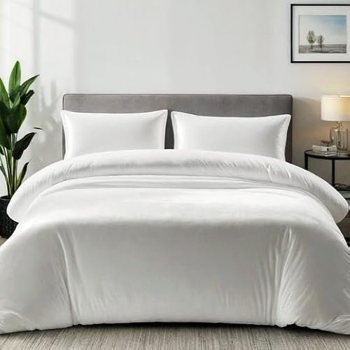 Cozyor Kuschel-Bettwäsche extra dick und weich Plüsch, robuster Reißverschluss 1x Deckenbezug 200x200 cm, 2X Kissenbezug 40x80 cm, 3-teilig, weiß Purity