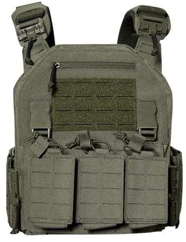 Drlmeio Taktischer Plattenträger 1000D Nylon mit 556 Magazintasche, Taktische Weste, Schnellverschluss-System Airsoft Weste, Verstellbarer MOLLE Platten Träger, Atmungsaktive Paintball Weste (RG)