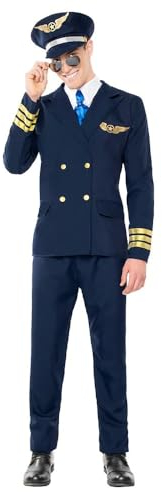 Boland - Costume de pilote pour homme, 5 pièces, costume de carnaval pour une fête à thème, Halloween ou le carnaval, commandant de bord