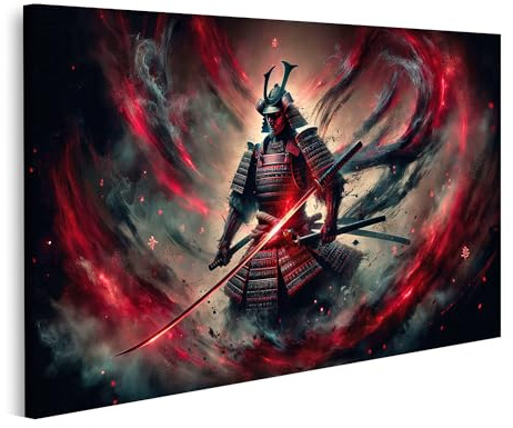 islandburner Prime Bild auf Leinwand Roter Nebel Samurai mit Leuchtendem Katana im Kampf Bilder Wandbilder Poster