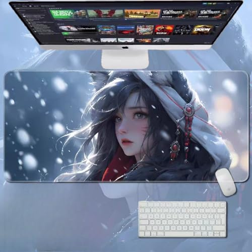 LOL Großes Gaming-Mauspad mit strapazierfähiger, rutschfester Unterseite aus Naturkautschuk, wasserdichtes Tastatur-Pad, Schreibtischunterlage für Gamer, Büro und Zuhause (Ahri 1)