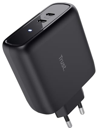Trust Maxo USB C Ladegerät 65W, 2 USB-C-Anschlüssen, Schwarz | 75% Recycelten Materialien, Schnellladegerät USB-C Stecker, Netzteil für iPhone iPad Samsung Galaxy Steam Deck Smartphones