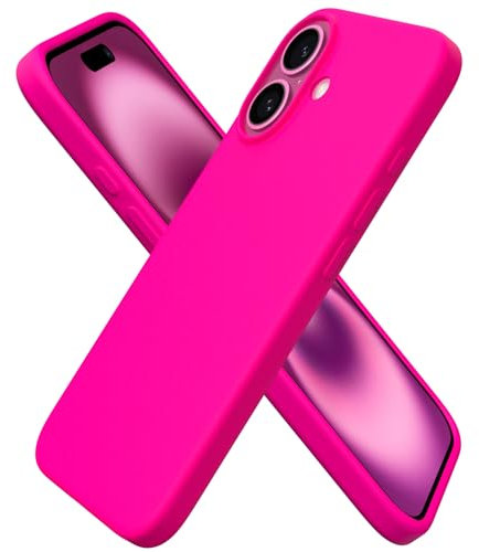ORNARTO Compatible with iPhone 16 Case 6.1, Slim Liquid Silicone 3 Layers Full Covered Soft Gel Rubber 16 Phone Cases Cover 6.1 inch-Hot Pink