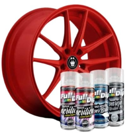 AutoFullCar - Pack de jantes - Full Colors by Full Dip - Peinture acrylique permanente - Format spray 400 ml/u. - Contient de la peinture, de la peinture et du vernis finition brillante ou mate (rouge