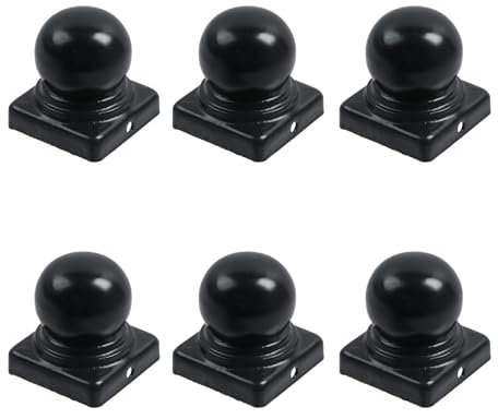 MY MIRONEY 6 schwarze Zaunpfostenkappen mit Kugelkuppel, Hardware-Zaundeck-Pfostenabdeckungen, Metall-Kugelpfostenkappe mit Schrauben für 5 x 5 cm quadratische Pfosten