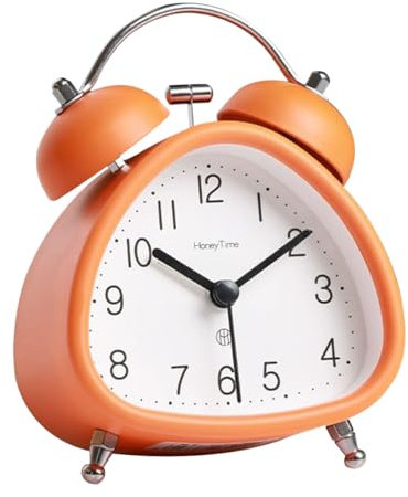 Wecker, Metall-Wecker mit Doppelglocke, leiser nicht tickender Wecker, Retro-Vintage-Wecker, Schreibtisch, Tisch, Nachttisch mit Nachtlichtfunktion für schwere Schläfer (Orange)