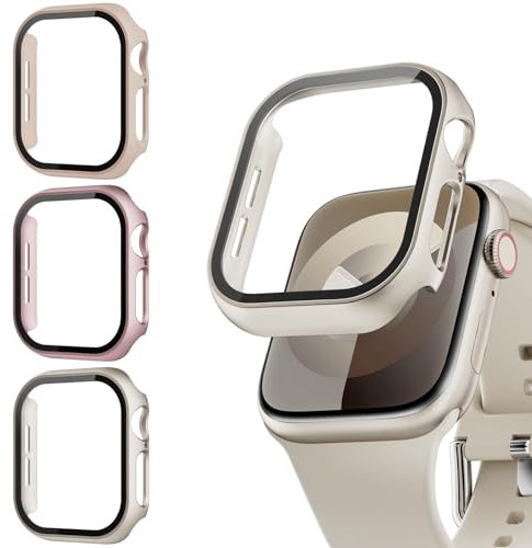Lovmunia 3-Stück Schutzhülle mit Displayschutzfolie Kompatibel mit Apple Watch 10 46mm, Rundum Ultradünne Hard Gehäuse Eingebaut Kratzfest Gehärtetes Glas Schutzfolie für iWatch 10 46mm