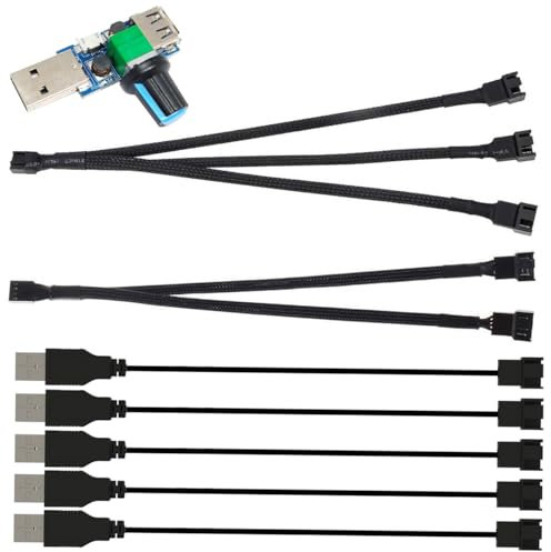 Gebildet 5Stück USB auf 3polig/4polig PWM 5V USB Ummanteltes Lüfter Netzteilkabel, Lüfter Windgeschwindigkeitsregler, 2Wege PWM Splitterkabel, 3Wege PWM Splitterkabel