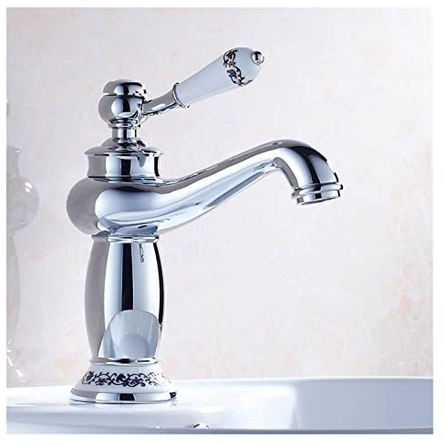 JNVFTCUX Antike magische Lampe, Blauer und weißer Porzellan-Einhebelmischer, heiß und kalt, Waschbecken aus Kupfer, Badezimmer, Badewanne, Retro-Wasserhahn(B)