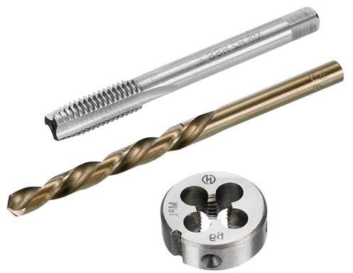 MACHSWON Ensemble de tarauds et filières et forets, taraud de fraisage à gauche M8 x 1,25 et matrice ronde, foret hélicoïdal en acier rapide cobalt de 6,8 mm