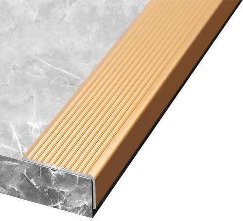 Aluminum Stair Nosing Non Slip Stair Tread Trim for Tile Carpet Wooden Floor Gold 4x2cm