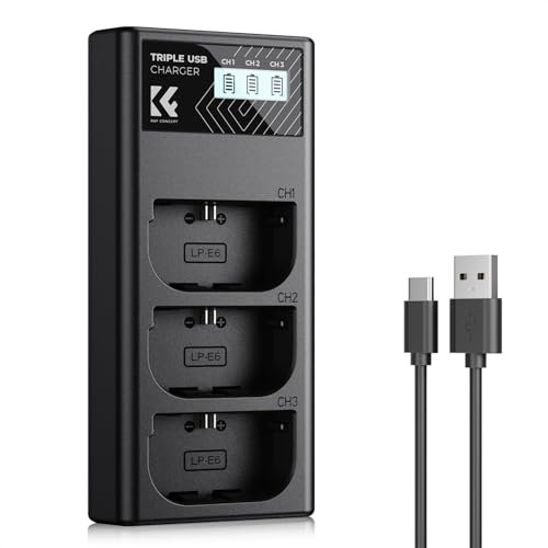 K&F Concept LP-E6NH/LP-E6N/LP-E6 Chargeur 3 Slot R7 Batterie Chargeur avec Écran LCD pour Canon EOS R5 R6 R7 5D 6D 7D Mark II Caméras