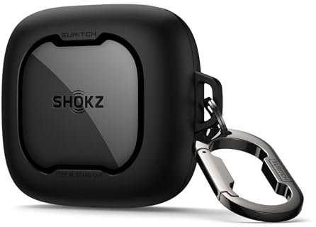 SURITCH Funda compatible con SHOKZ OpenFit Air Cover, a prueba de golpes, cierre magnético, a prueba de caídas, con cierre magnético de tapa, llavero de clip de mosquetón y ventana de PC (negro)