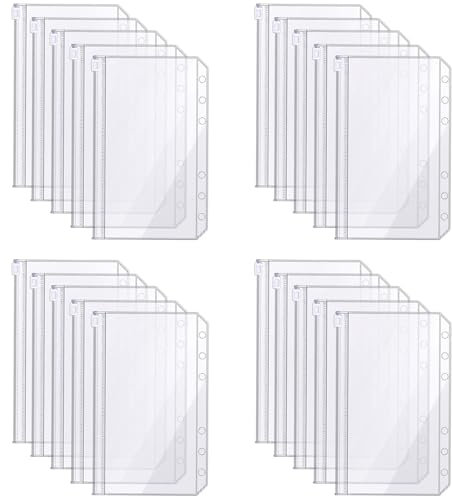 A6 Binder Taschen,20 PCS PVC 6 Löcher Binder Dokumententasche A6 Reißverschluss Ordner Wasserdicht Kunststoff Bindertaschen für Notebook-Planer Einlegeseiten Loseblattbeutel Foto
