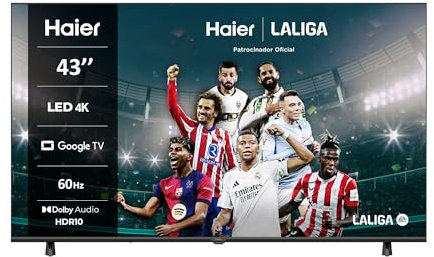 Haier Direct LED 4K UHD H43K85FUX - 43, Smart TV, Google TV, Dolby Audio, HDR 10, Smart Remote Control, Google Assistant, Procesador Quad Core, Bluetooth 5.1, DBX TV, HDMI 2.1 x 4, Sin Marcos, 2024