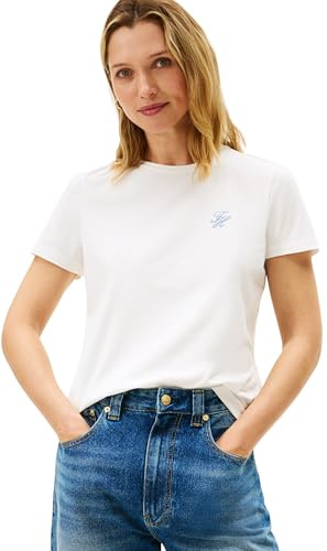 Tommy Hilfiger Damen T-Shirt Kurzarm Script Regular Fit, Weiß (Ecru), M
